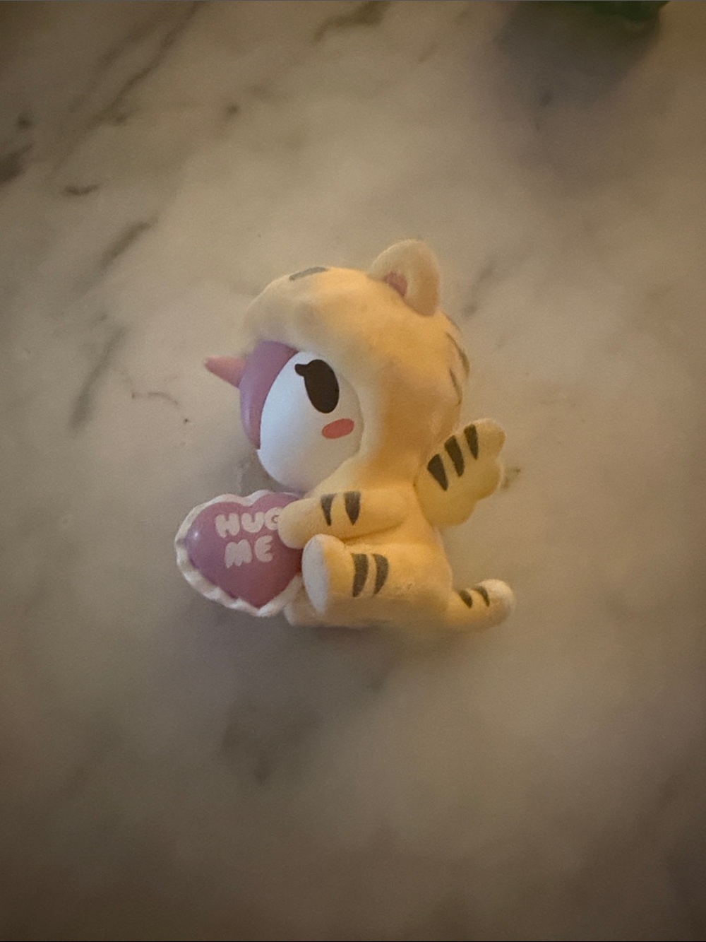 Yellow Tiger Plush Pet Toy with Pink Heart - HUG ME